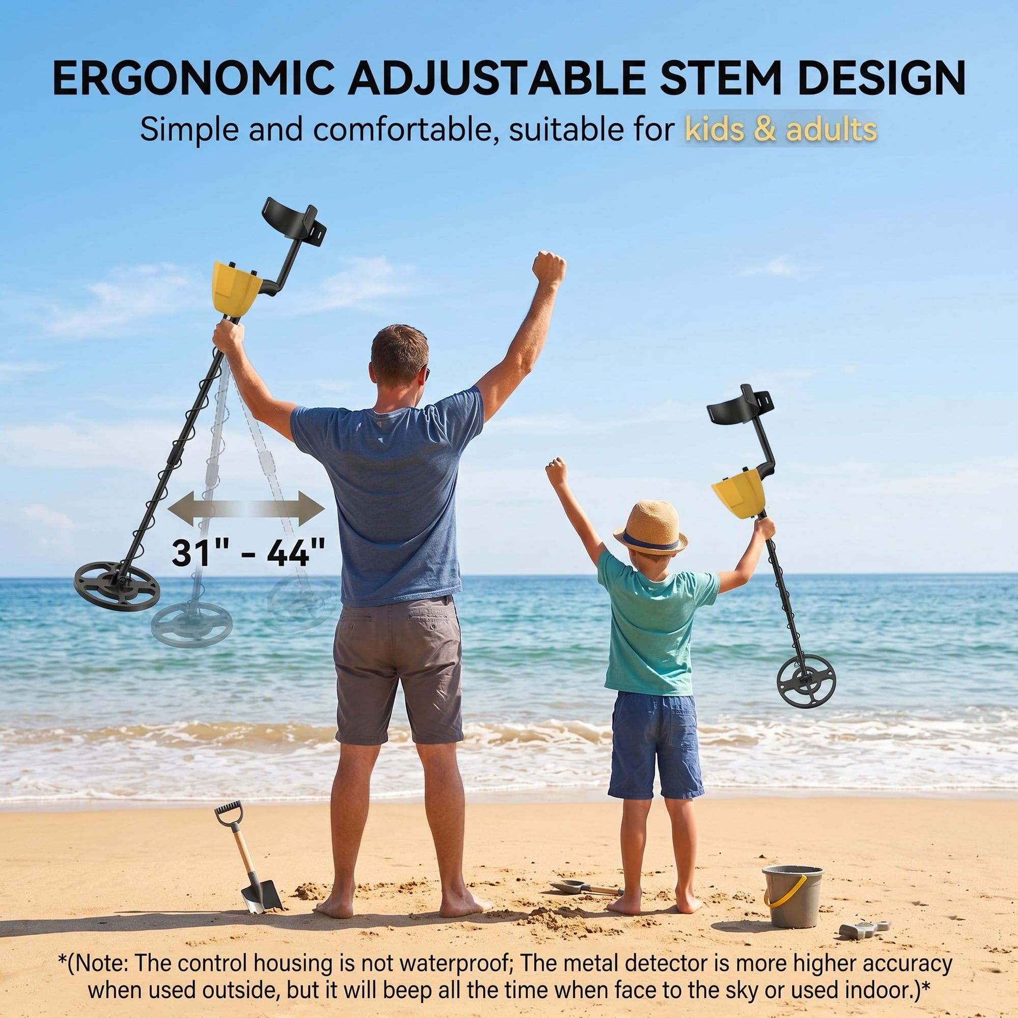 EZBY Metal Detector for Adults & Kids,2 Detection Modes,Lightweight Gold Finder with Waterproof Search Coil,Adjustable 31"-44" Rod for Beach & Outdoor Treasure Hunting