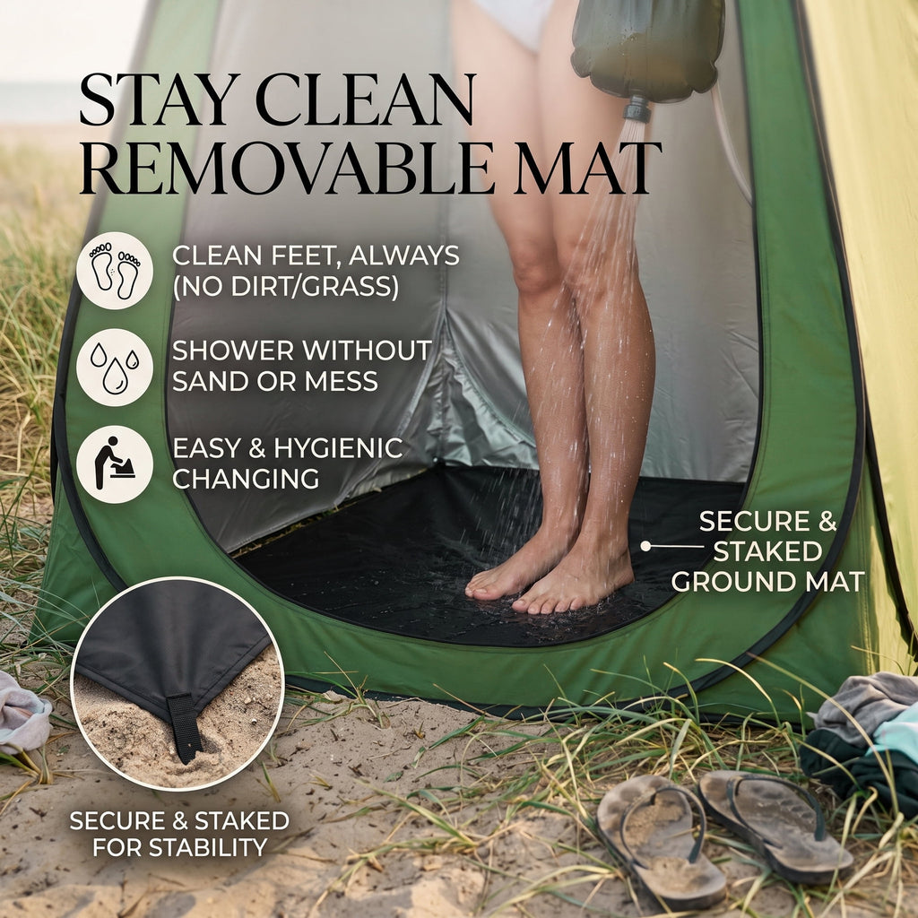 EZBY Camping Shower Tent,Pop Up Privacy Tent, Portable Outdoor Camp Toilet Changing Room,Shelter with Rainfly, Sandbags and Removable Floor for Camping Beach Hiking Travelling,Dark Green
