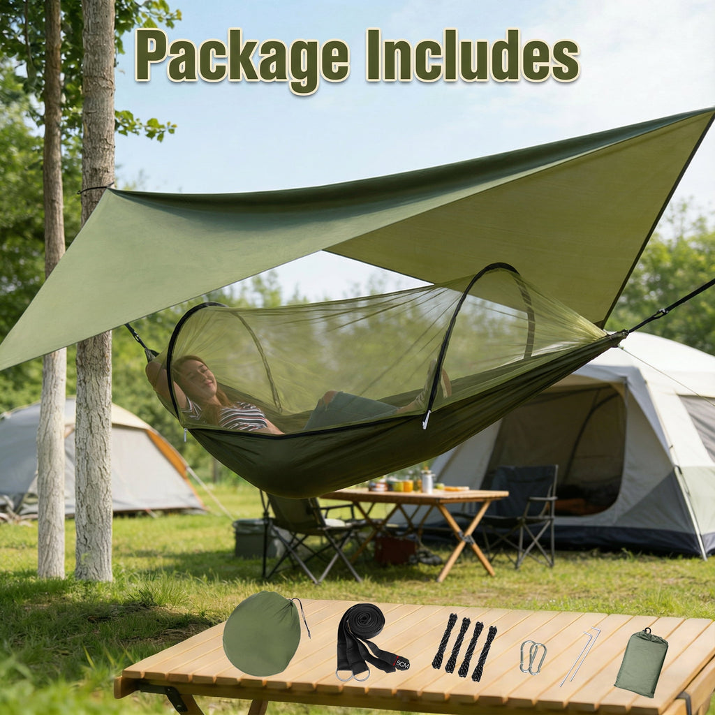 EZBY Camping Hammock with Net & Sunshade Tarp,2 Person Portable Hammocks for Outside,661lbs Max Load for Outdoor Camping Hiking Beach Park