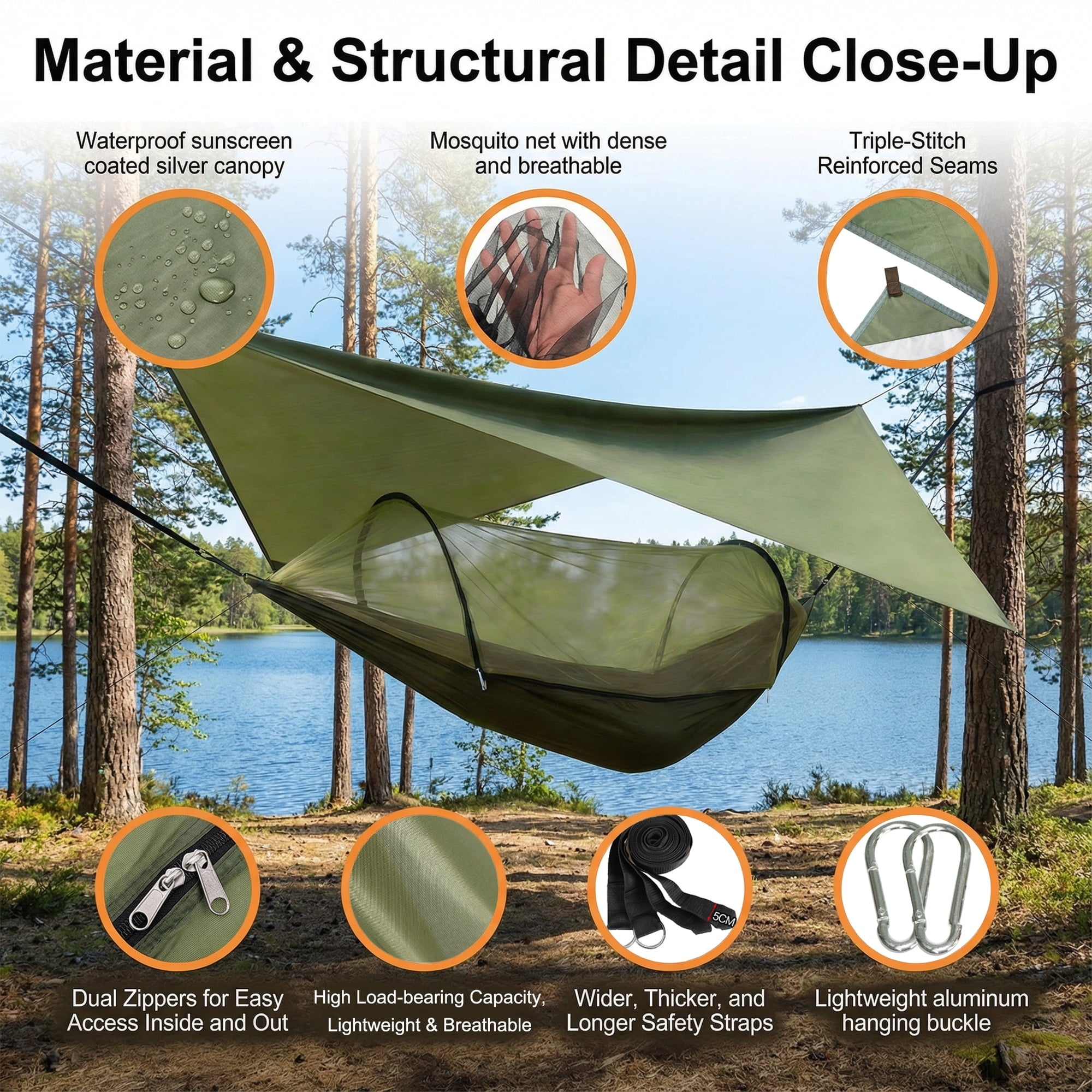 EZBY Camping Hammock with Net & Sunshade Tarp,2 Person Portable Hammocks for Outside,661lbs Max Load for Outdoor Camping Hiking Beach Park