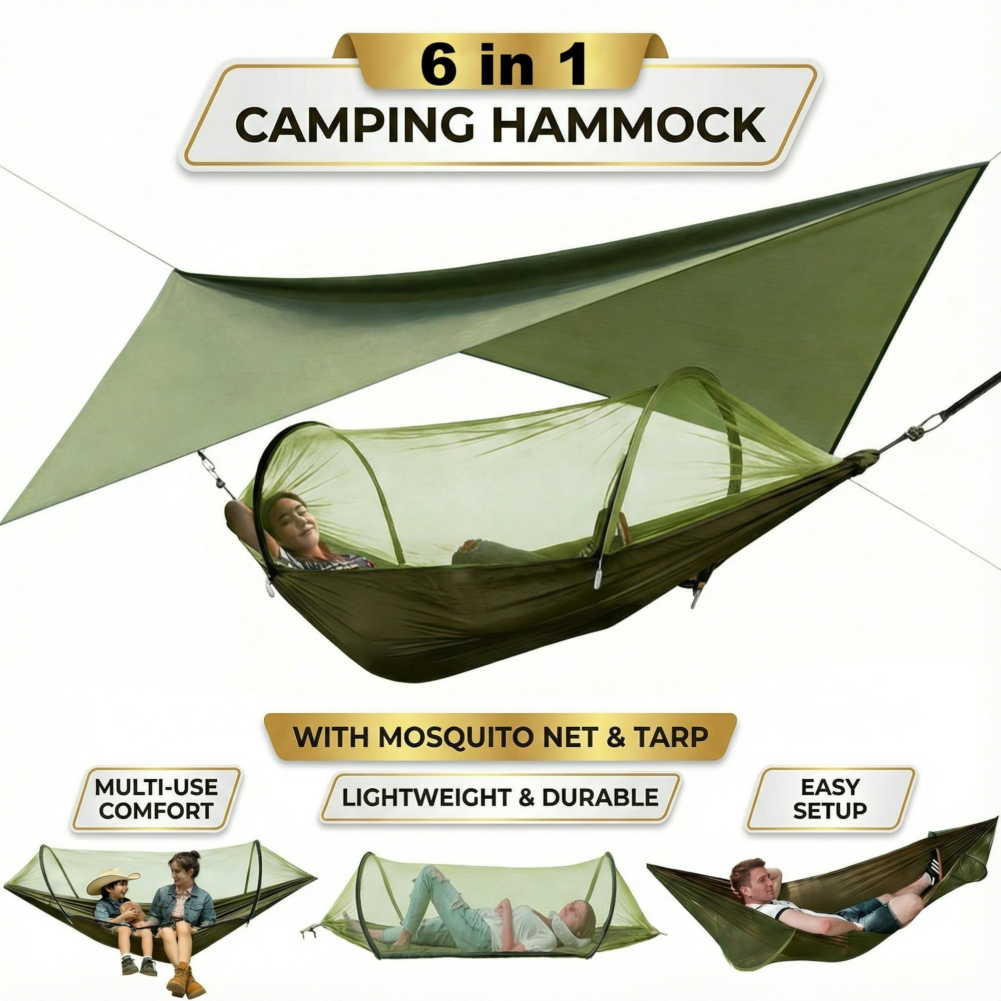 EZBY Camping Hammock with Net & Sunshade Tarp,2 Person Portable Hammocks for Outside,661lbs Max Load for Outdoor Camping Hiking Beach Park