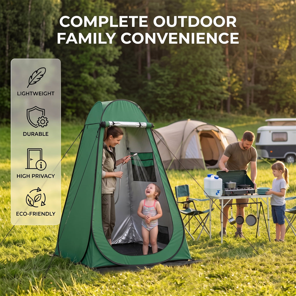 EZBY Camping Shower Tent,Pop Up Privacy Tent, Portable Outdoor Camp Toilet Changing Room,Shelter with Rainfly, Sandbags and Removable Floor for Camping Beach Hiking Travelling,Dark Green
