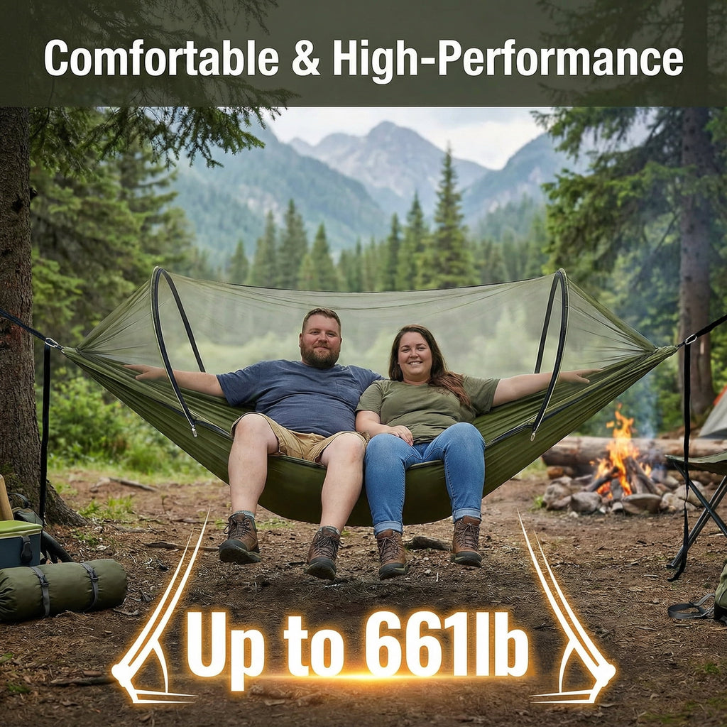 EZBY Camping Hammock with Net & Sunshade Tarp,2 Person Portable Hammocks for Outside,661lbs Max Load for Outdoor Camping Hiking Beach Park
