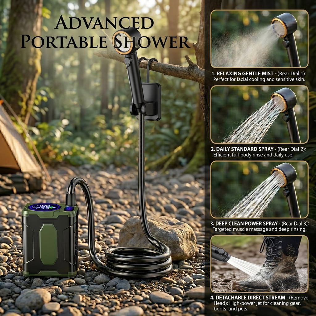 EZBY Portable Shower,10000mAh Shower Pump with Digital LCD,5 Pressure Settings,Temperature & Battery Display for Outdoor Camping,Travel,Pet Bath